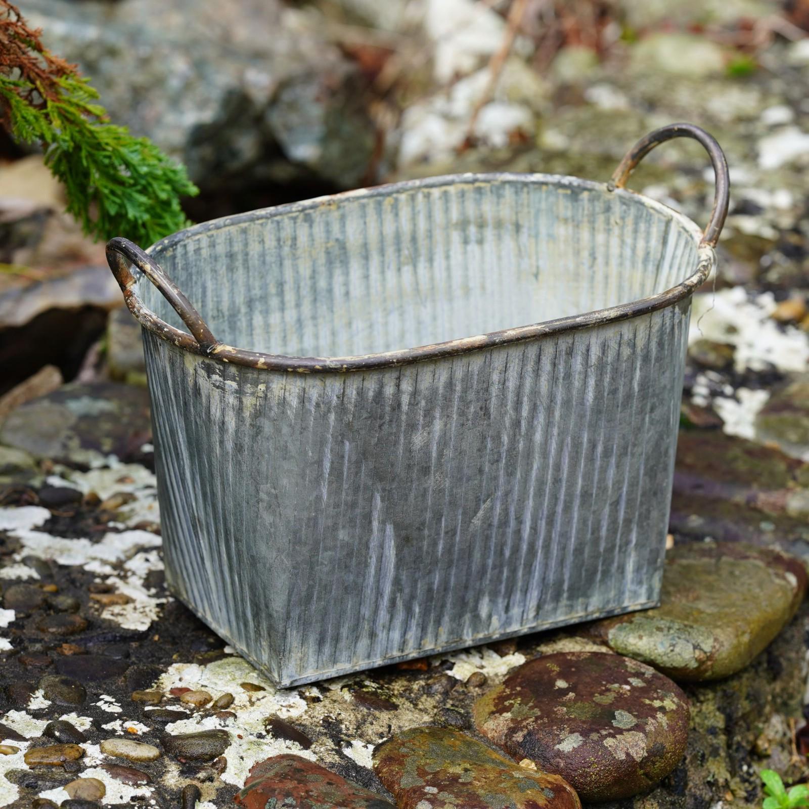 Zinc Metal Flower Pot Ribbed Planter With Handles Outdoor Garden ...