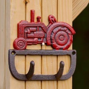 Cast Iron Tractor Wall Coat Key Hook Red Farmhouse Rustic Shed Hanger Gift