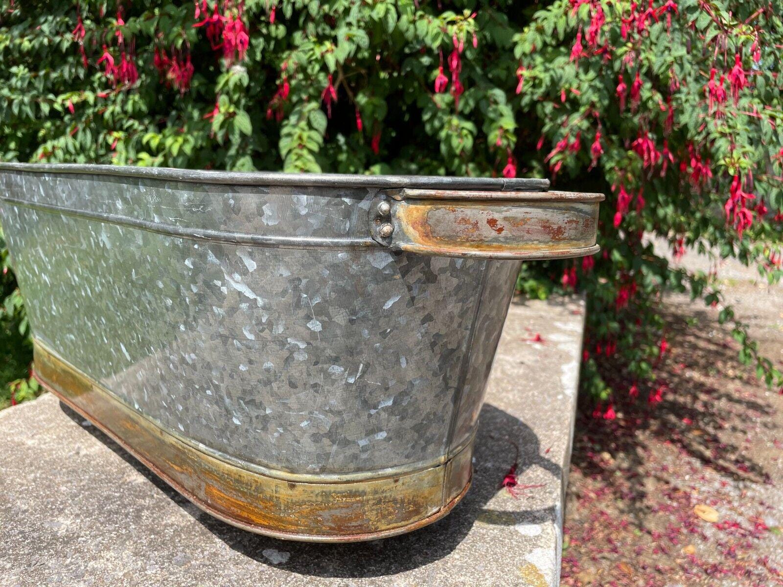 Set or 1 Galvanised Zinc Large Metal Planters Troughs Outdoor Garden ...