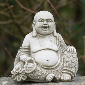 Lachender Buddha Stein Statue | mönch orientalische garten dekoration outdoor verzierung