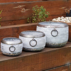 Conjunto de 3 vasos de flores olam galvanizados a branco | calha para vasos de flores de jardim em aço metálico