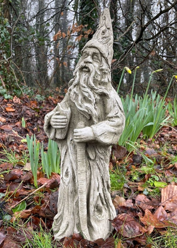 Wizard Warlock Stone Statue Outdoor Stone Mythical Magic Garden Ornament  Decor 