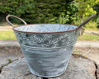 Galvanised flower pot with handles | outdoor garden metal steel planter trough
