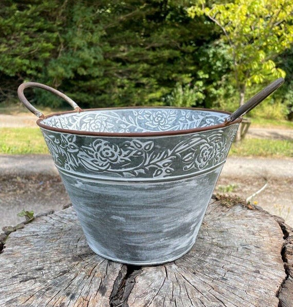 Verzinkter Blumentopf mit Henkeln | Outdoor Garten Metall Stahl Pflanztrog