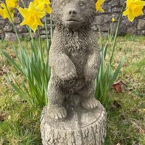 Standing brown bear stone statue | teddy animal grizzly outdoor garden ornament
