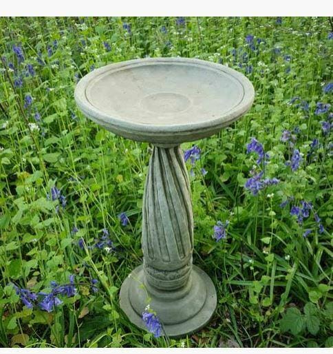 Barley twist bird bath feeder stone statue | outdoor garden ornament decoration