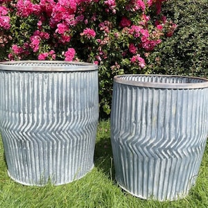 Galvanised chevron dolly tub set 2 or single | metal steel garden flower pot trough planter