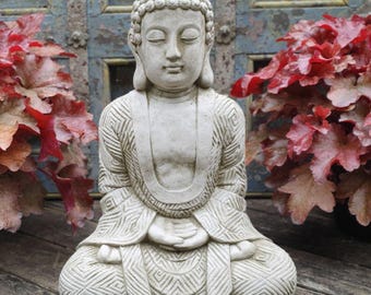 Karma Buddha stone statue | monk oriental garden outdoor decoration ornament British Zen Gift