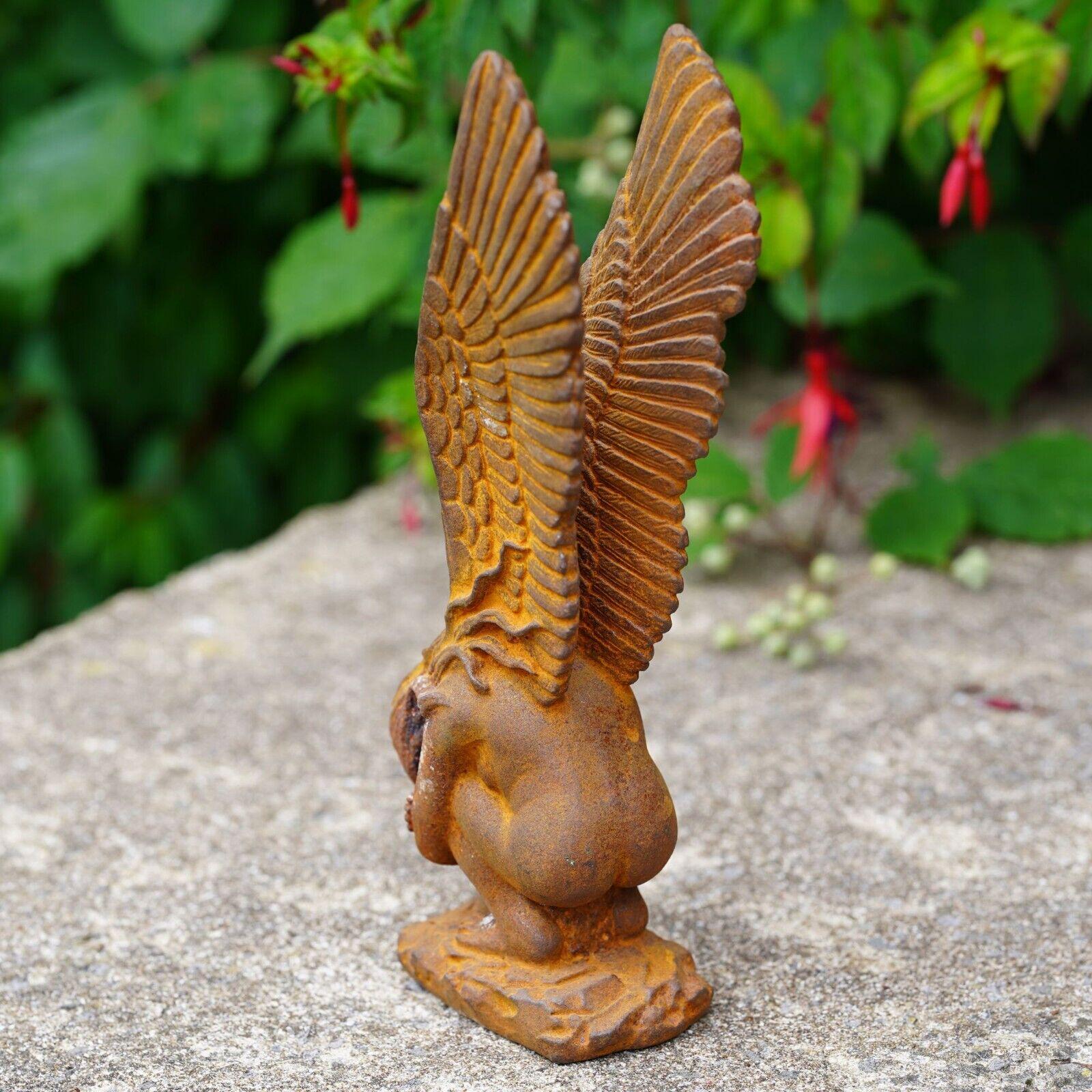 Cast Iron Winged Angel Statue | Outdoor Garden Ornament Metal Cherub ...