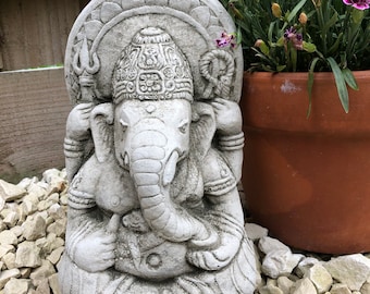 Petite statue de ganesh en pierre reconstituée | ornement oriental de jardin de bouddha en béton extérieur