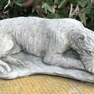 Laying lurcher stone statue | greyhound whippet animal garden outdoor ornament