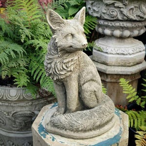 Regal fox stone statue | outdoor animal garden ornament decor wildlife sculpture