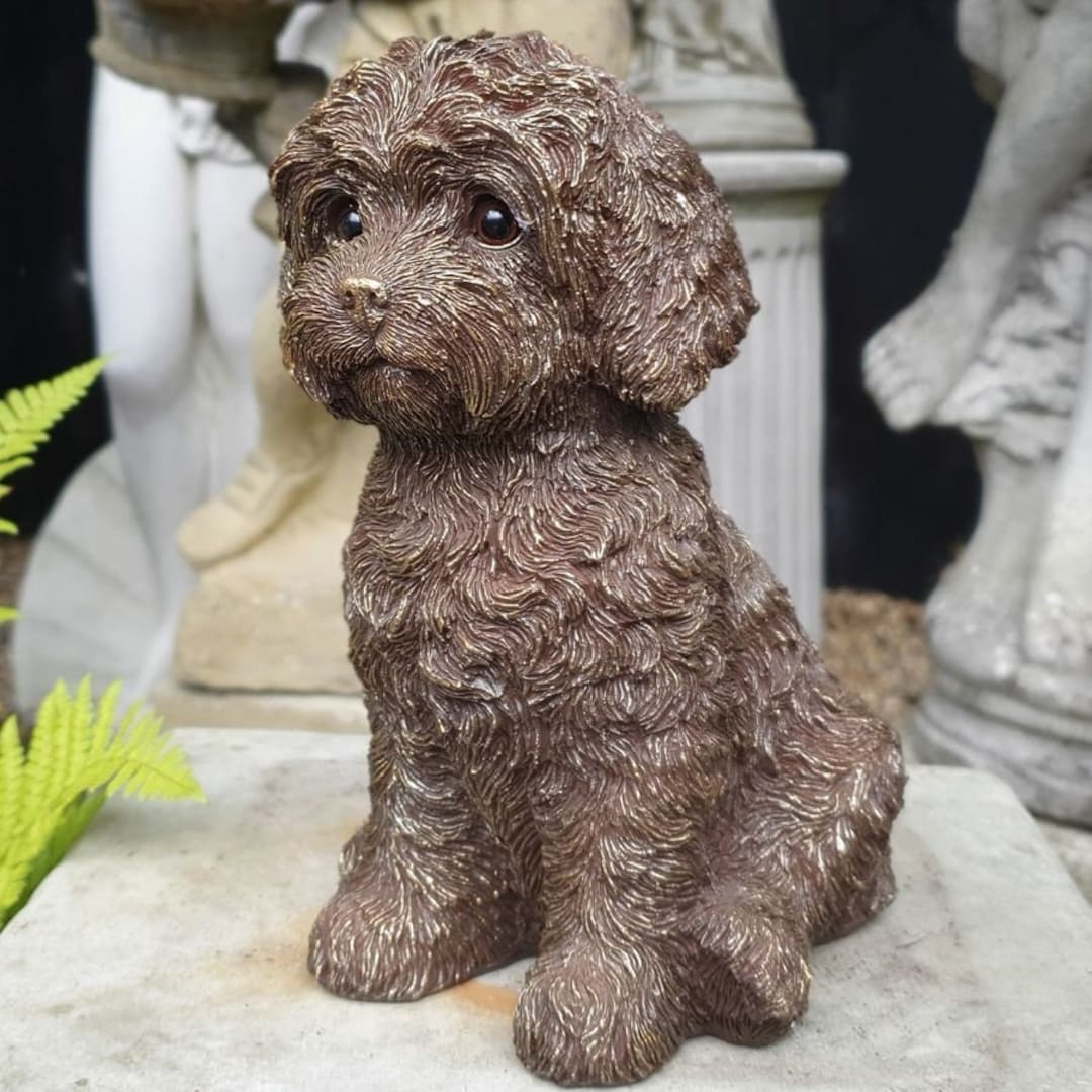 Labradoodle Puppy Dog Statue Gold-Finish Indoor Garten Dekoration Ornament  Tier Home Geschenk - .de