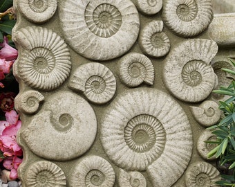 Fossil wall stone statue | Hanging ammonite dinosaur outdoor garden ornament uk ancient fossils British gift