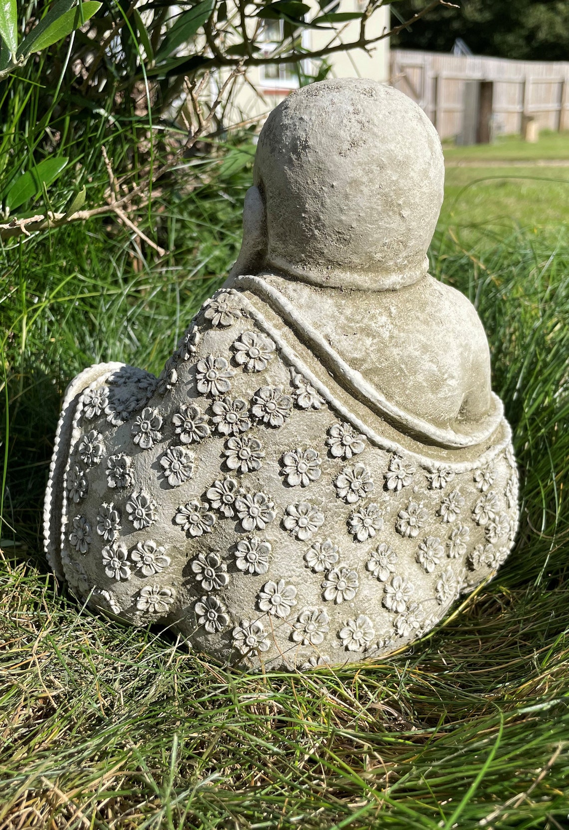 Laughing Buddha Stone Statue Monk Oriental Garden Outdoor Etsy