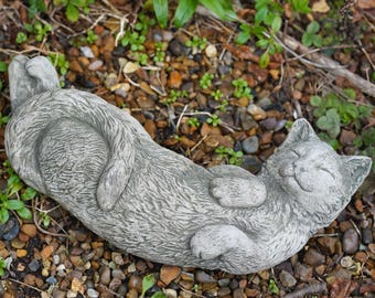 Laying Cat Stone Statue | Kitten Pet Animal Garden Outdoor Ornament Sculpture British Decoration