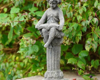 Cast iron reading cherub | antique style vintage verdigris home garden ornament sculpture