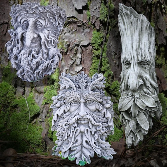 3x Stone Greenman Wall Plaque Bundle | Outdoor Hanging Garden