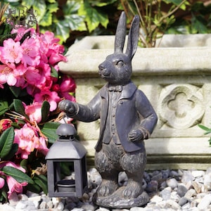 Large hare with lantern garden statue rabbit ornament decoration tealight holder