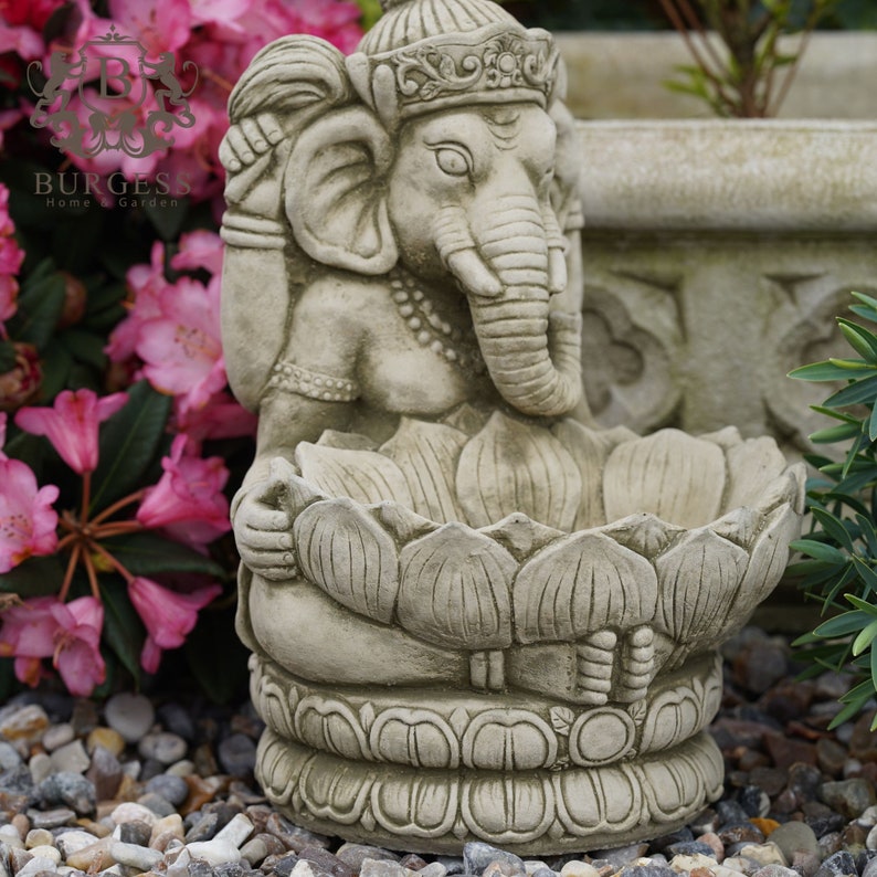 Stone Ganesh Birdfeeder Statue Reconstituted Stone Bird Bath Oriental Buddha vintage monk goddess garden ornament image 4