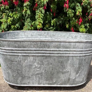Galvanised oval trough w handles | outdoor garden metal steel planter flower pot