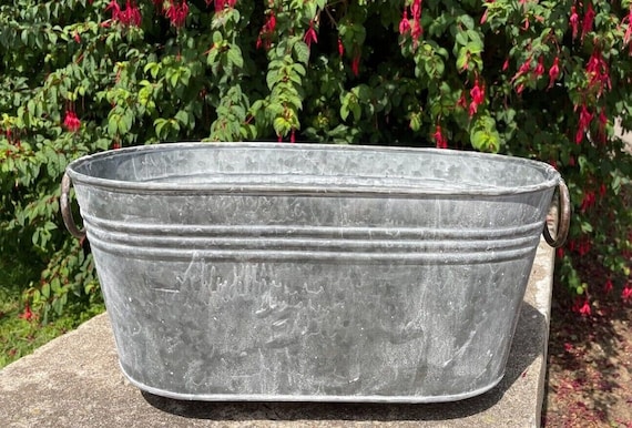 Galvanised Oval Trough W Handles Outdoor Garden Metal Steel Planter Flower  Pot 