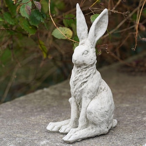 Squatting hare stone statue | bunny rabbit outdoor garden ornament british decor