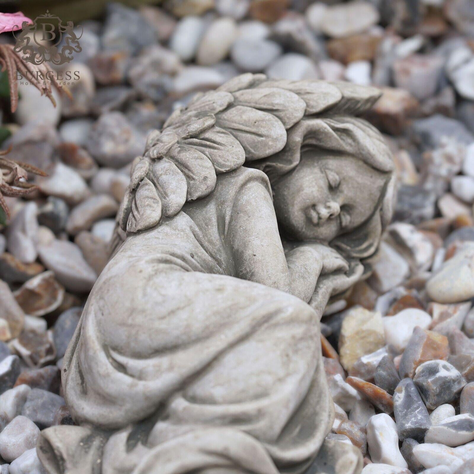 Sleeping Angel Stone Statue | Nymph Cherub Fairy Outdoor Garden ...