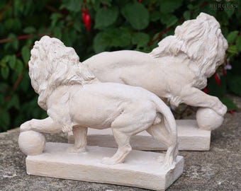 Pair of Large Lion Statues | Antique Style French Resin