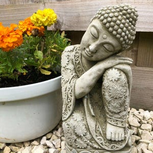 Sleeping buddha stone statue | vintage oriental outdoor monk garden ornament