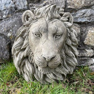 Large lion head stone statue | african animal bust outdoor garden ornament decor