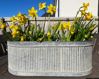 Set of 3 OR Single galvanised zinc ribbed metal pots planters | round garden flower plant