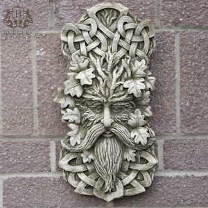 Targa in pietra raffigurante l'uomo verde celtico / statua decorativa da giardino, da appendere alla casa, da appendere alla foresta, regalo britannico.
