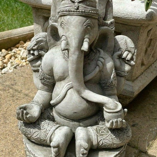 Oosters tuinbeeld van ganeshsteen | gereconstitueerd boeddha-ornament voor buiten