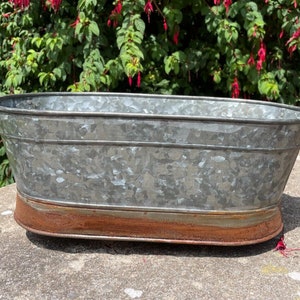 Galvanised zinc metal planters 46cm | rustic trough outdoor garden flower m