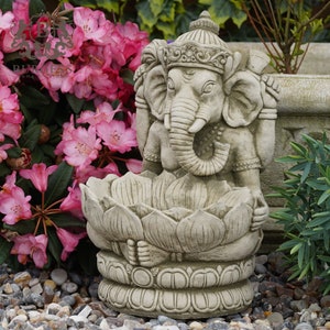 Stone Ganesh Birdfeeder Statue Reconstituted Stone Bird Bath Oriental Buddha vintage monk goddess garden ornament image 3