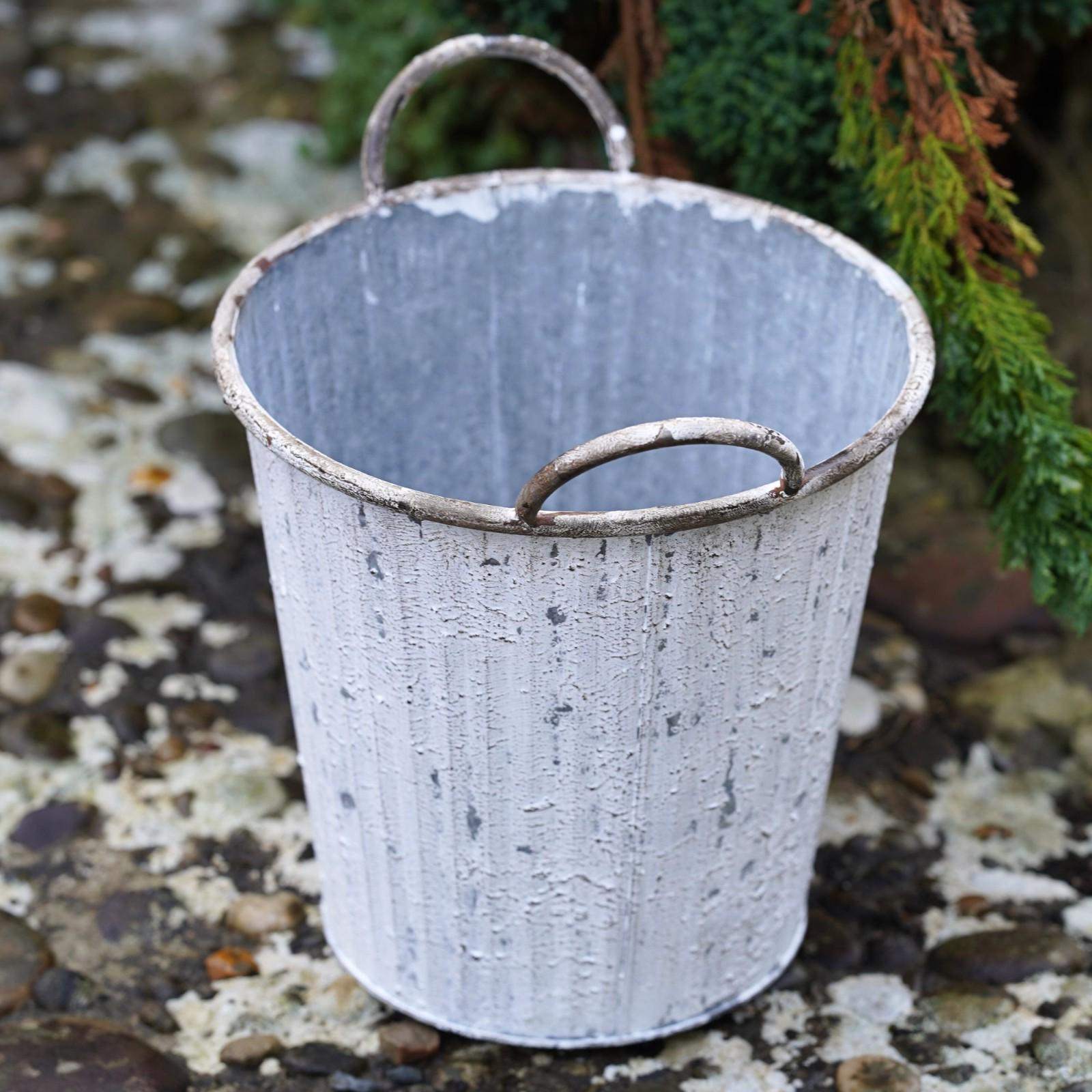 Zinc Metal Flower Pot Ribbed Planter With Handles Vintage Style Outdoor ...