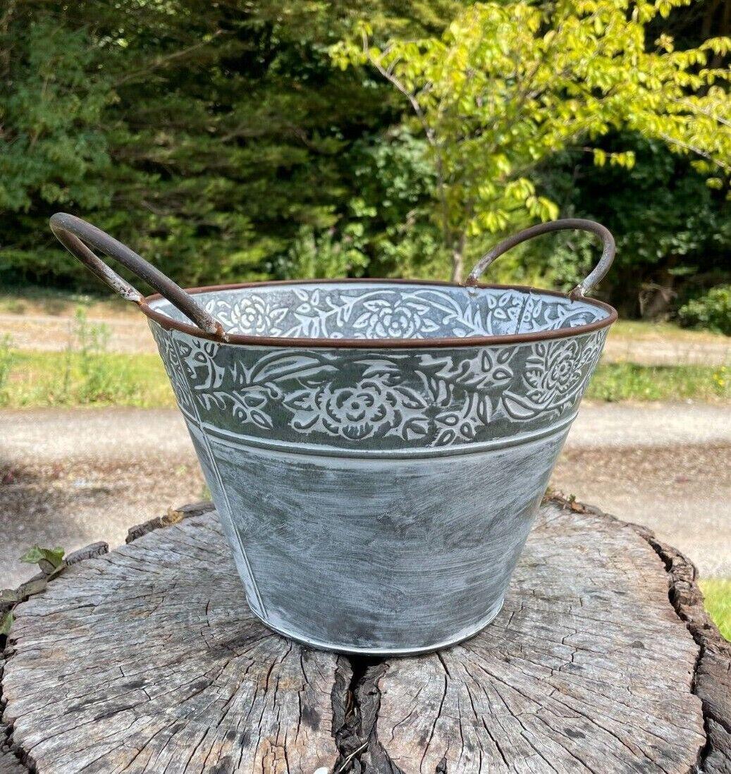 Vaso Ovale Zincato Con Manici Per Esterno - Fioriera In Metallo Acciaio Antiruggine - 24x201x46 Cm, 1,2 Kg