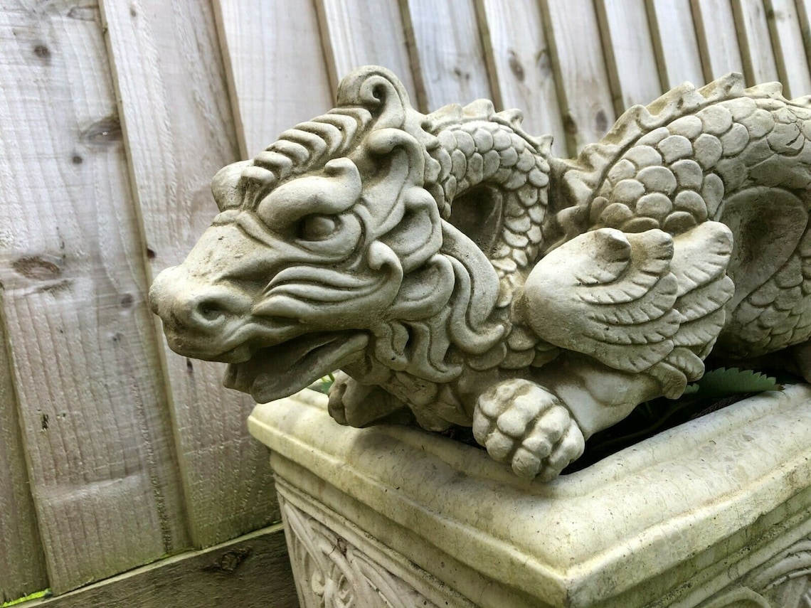 Reconstituted Stone Chinese Dragon Statue Vintage Mythical - Etsy