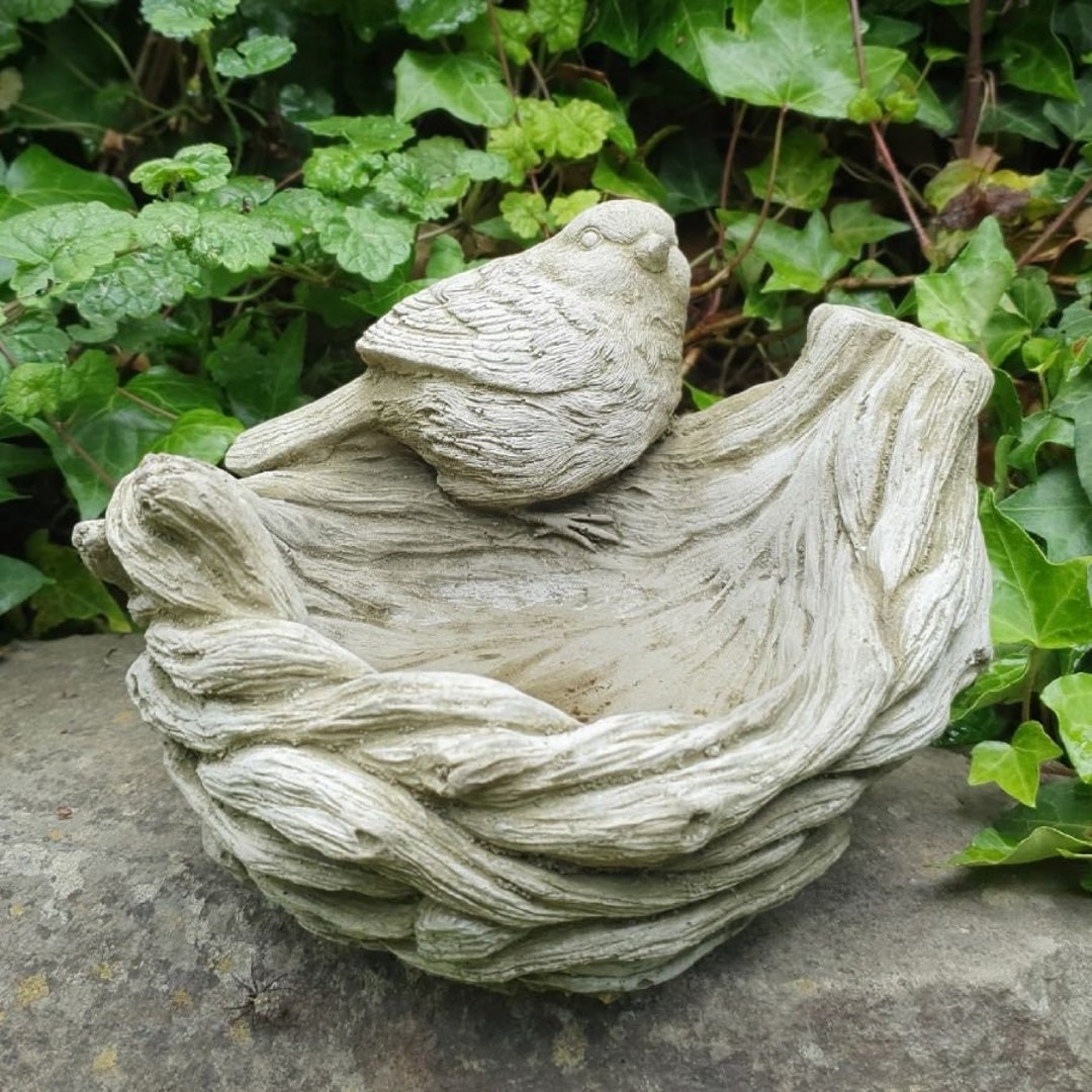 Bird on Nest Stone Statue Bird Feeder Bath Animal Garden Etsy