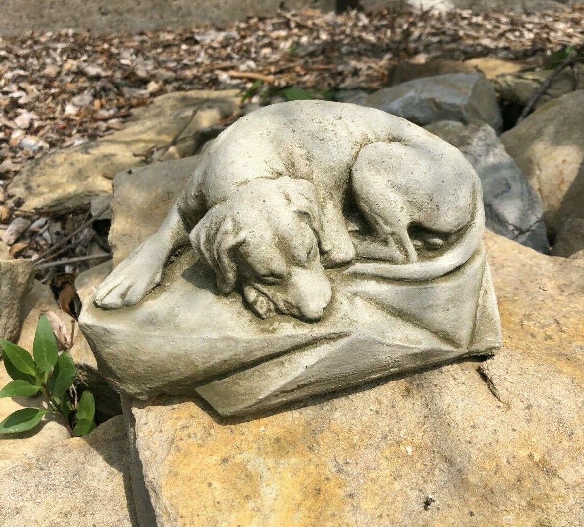 Sleeping dog statue | reconstituted stone animal concrete garden ornament decor