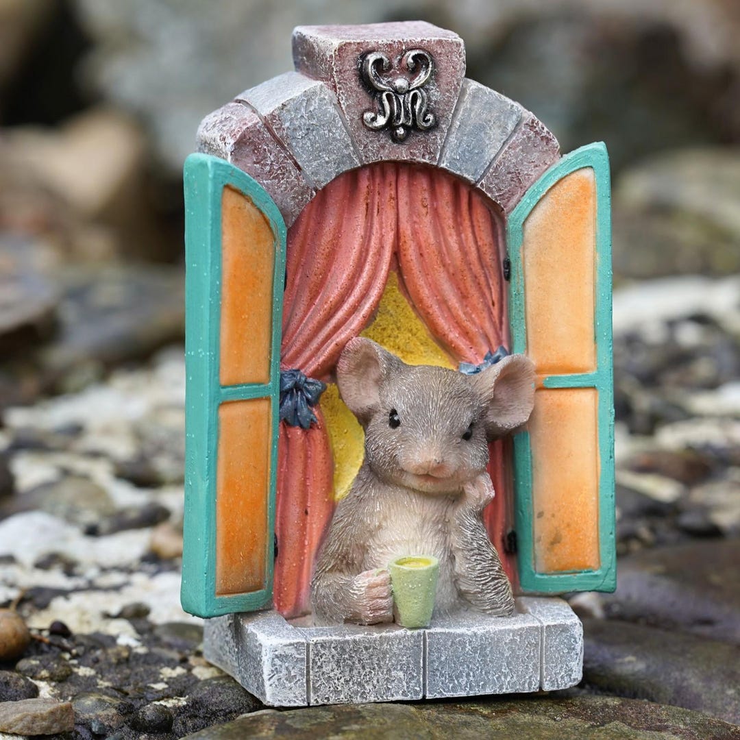 Mouse in Window Resin Statue Home Garden Door Mice Sculpture Outdoor ...