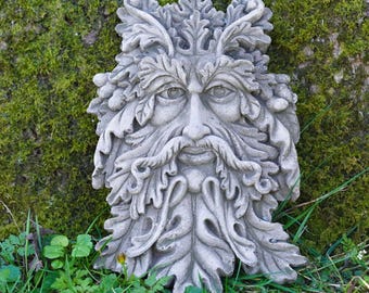 Druid greenman stone plaque | garden outdoor hanging statue decoration ornament