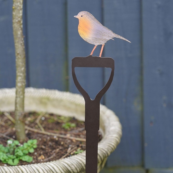 Große Rotkehlchen auf Gabel 78 cm Metall Gartenstecker Outdoor Skulptur Statue Rotkehlchen Dekoration Ornament britische Vogel Geschenk