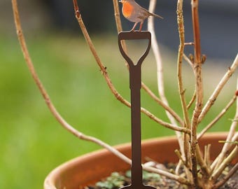 Mini robin on fork metal garden stake outdoor sculpture statue robins decoration