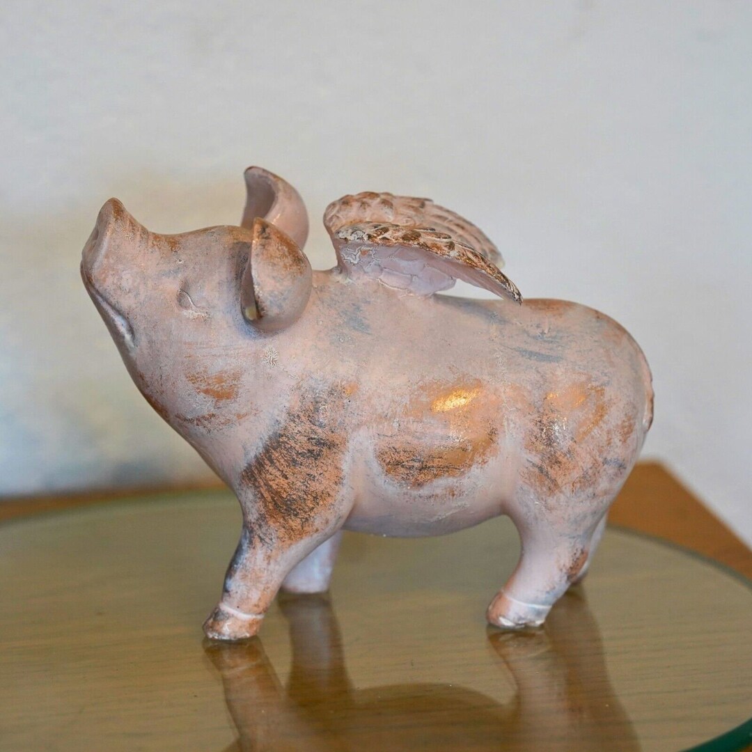 Flying Pig Resin Statue Farmyard Piglet Home Outdoor Etsy