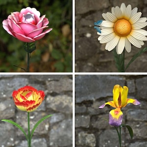 Large metal flower garden ornament | rose daisy tulip outdoor decor planter