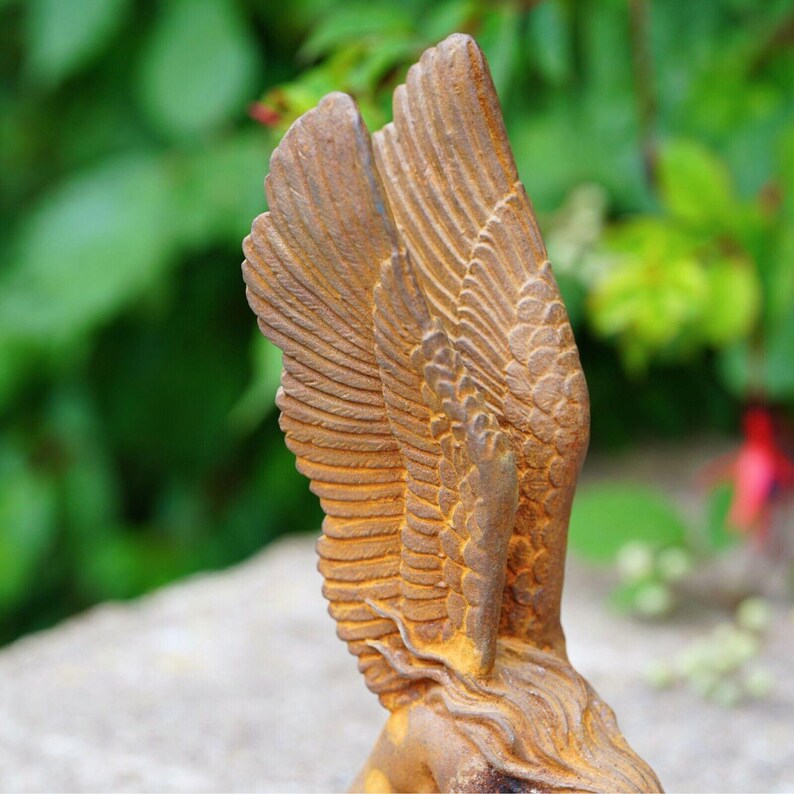 Cast Iron Winged Angel Statue | Outdoor Garden Ornament Metal Cherub ...