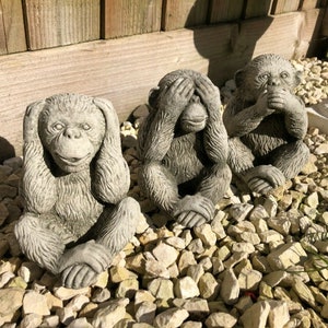 See hear speak no evil set 3x monkey statue |reconstituted stone garden ornament outdoor decoration