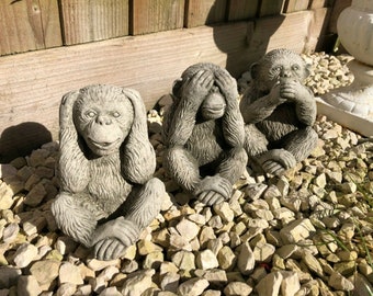 See hear speak no evil set 3x monkey statue |reconstituted stone garden ornament outdoor decoration